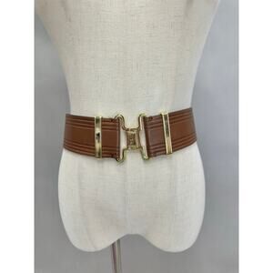 Lauren Ralph Lauren wide brown elastic belt with a gold-tone buckle size small‎